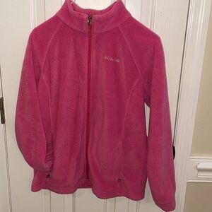 COLUMBIA Fleece Jacket Coat Pink Embroidered Logo Youth Girl XL